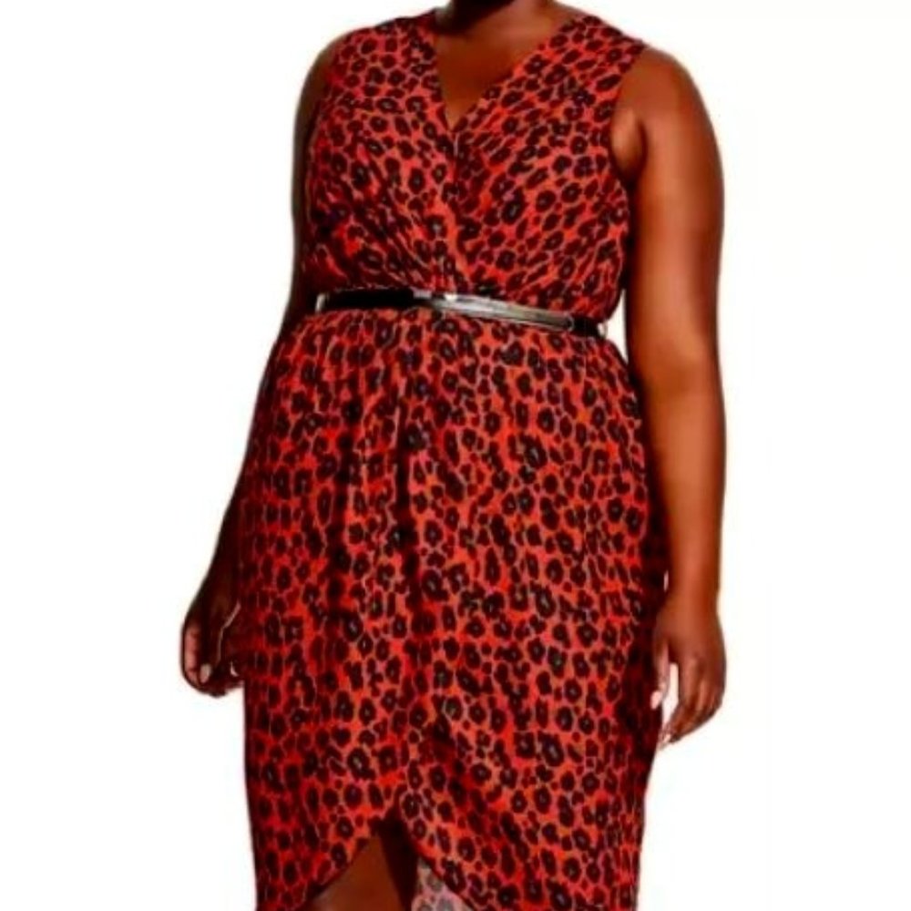 City Chic Red/Orange Leopard High Low Dress